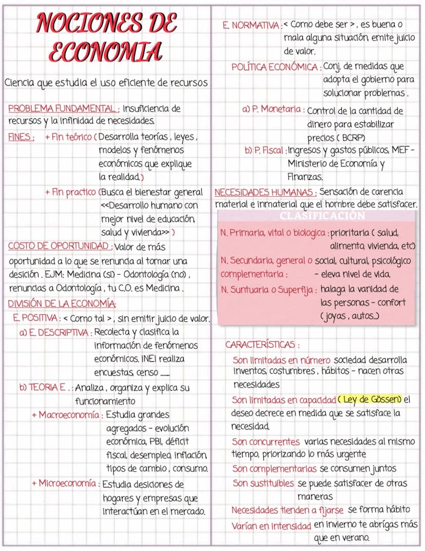 # NOCIONES DE
# ECONOMÍA

 Ciencia que estudia el uso eficiente de recursos

**PROBLEMA FUNDAMENTAL:** Insuficiencia de
recursos y la infini