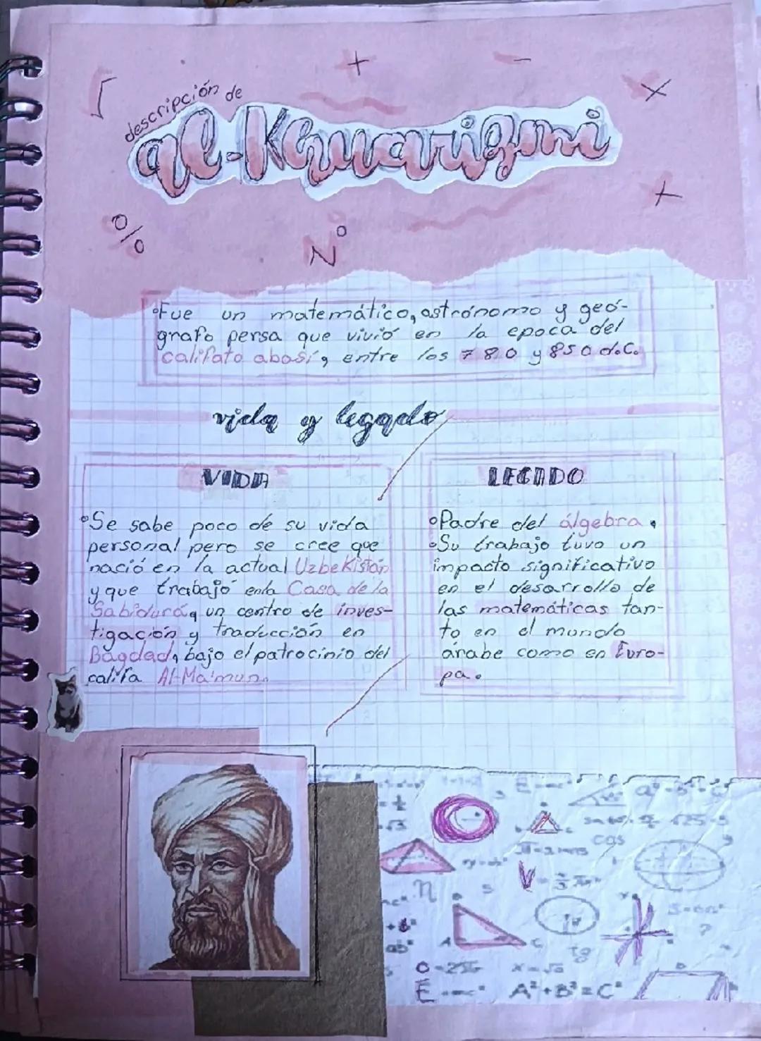 descripción
de
0%
Un
N
Fue un matemático, astrónomo y geo-
grafo persa que vivió es la epoca del
califata abasi 9 entre los 780 ¥ 8500.C.
vi