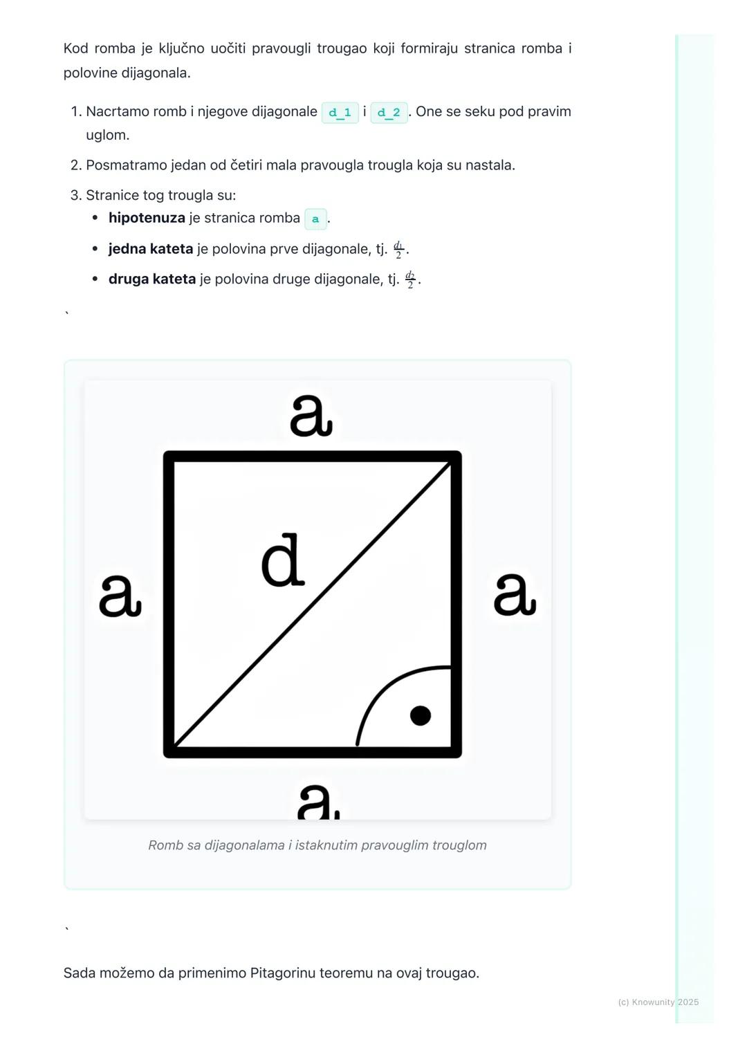 # Primena Pitagorine teoreme u
rombu i trapezu

Primena Pitagorine teoreme: Romb i trapez

Pitagorina teorema ne služi samo za rešavanje pra
