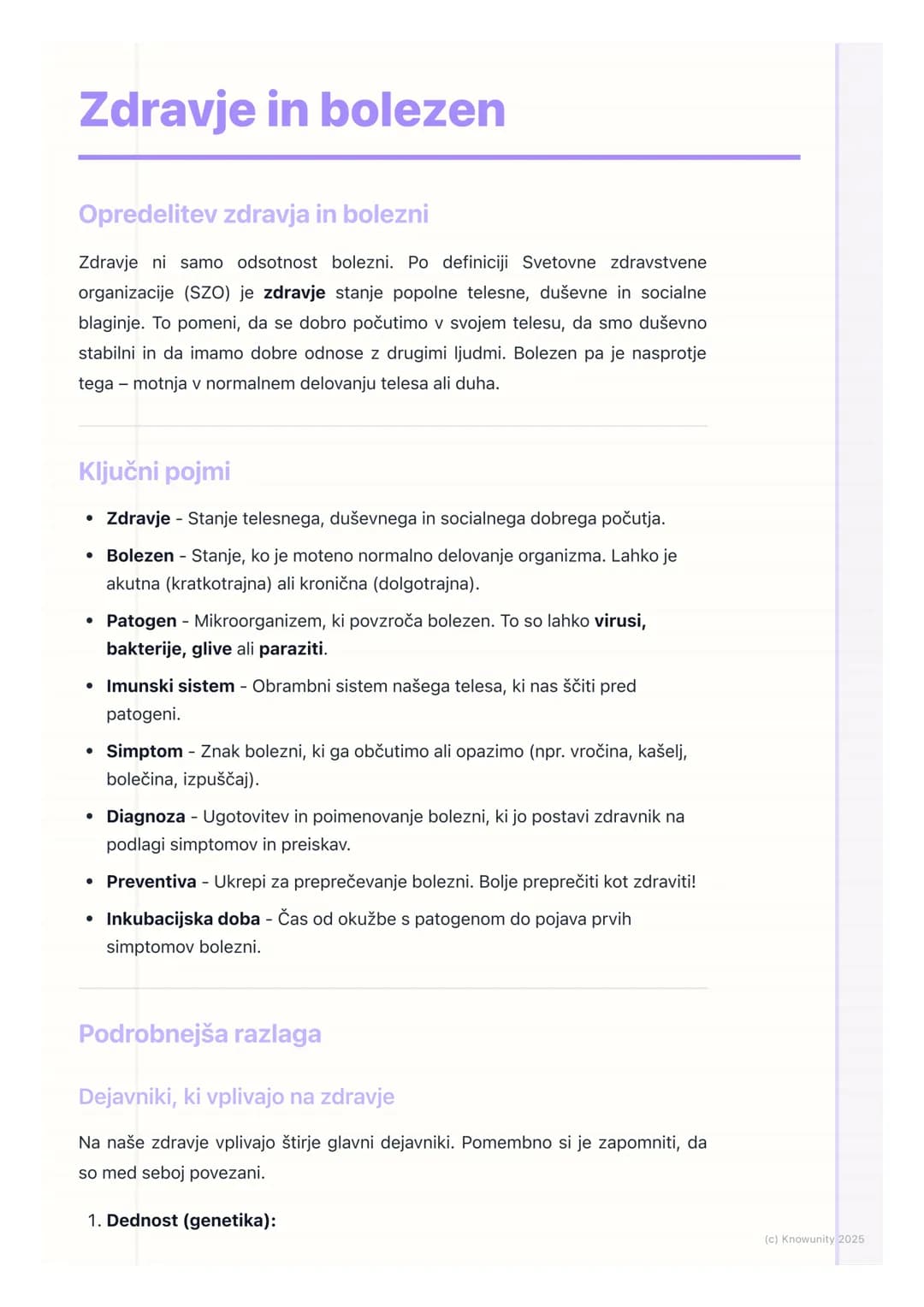# Zdravje in bolezen

## Opredelitev zdravja in bolezni

Zdravje ni samo odsotnost bolezni. Po definiciji Svetovne zdravstvene
organizacije 