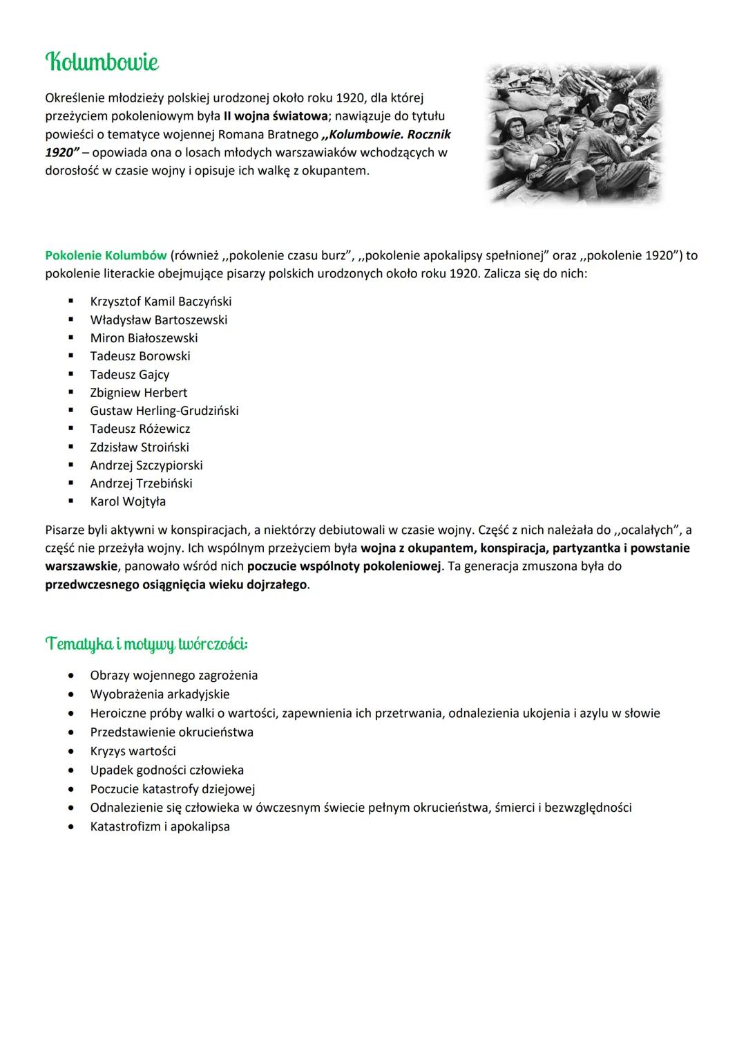 # Kolumbowie

Określenie młodzieży polskiej urodzonej około roku 1920, dla której
przeżyciem pokoleniowym była II wojna światowa; nawiązuje 