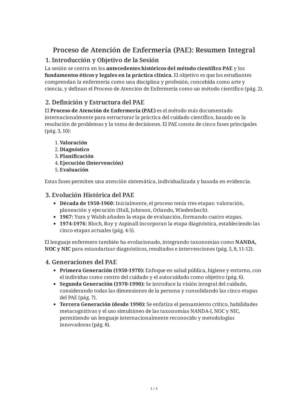 Proceso de Atención de Enfermería (PAE): Resumen Integral
1. Introducción y Objetivo de la Sesión
La sesión se centra en los antecedentes hi