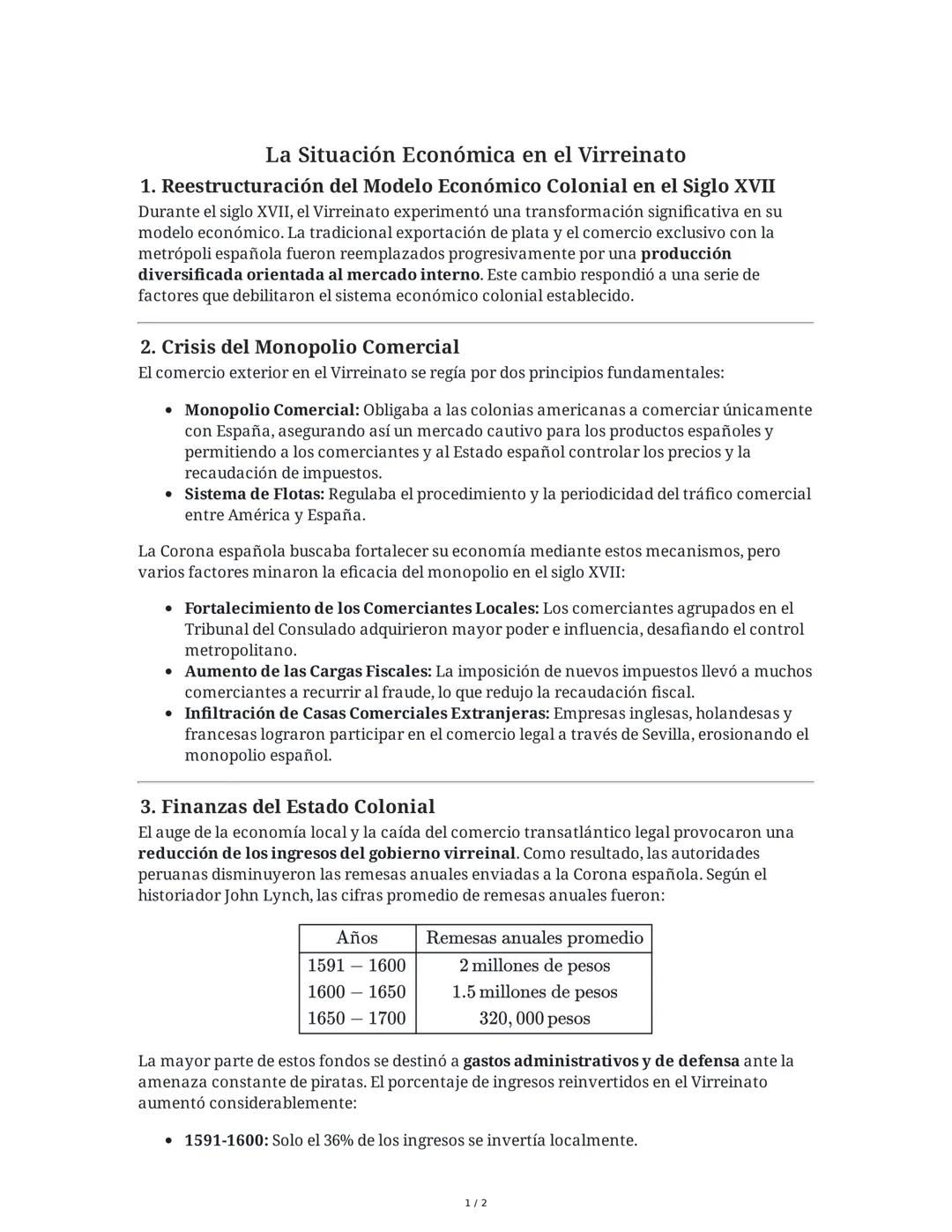 La Situación Económica en el Virreinato
1. Reestructuración del Modelo Económico Colonial en el Siglo XVII
Durante el siglo XVII, el Virrein