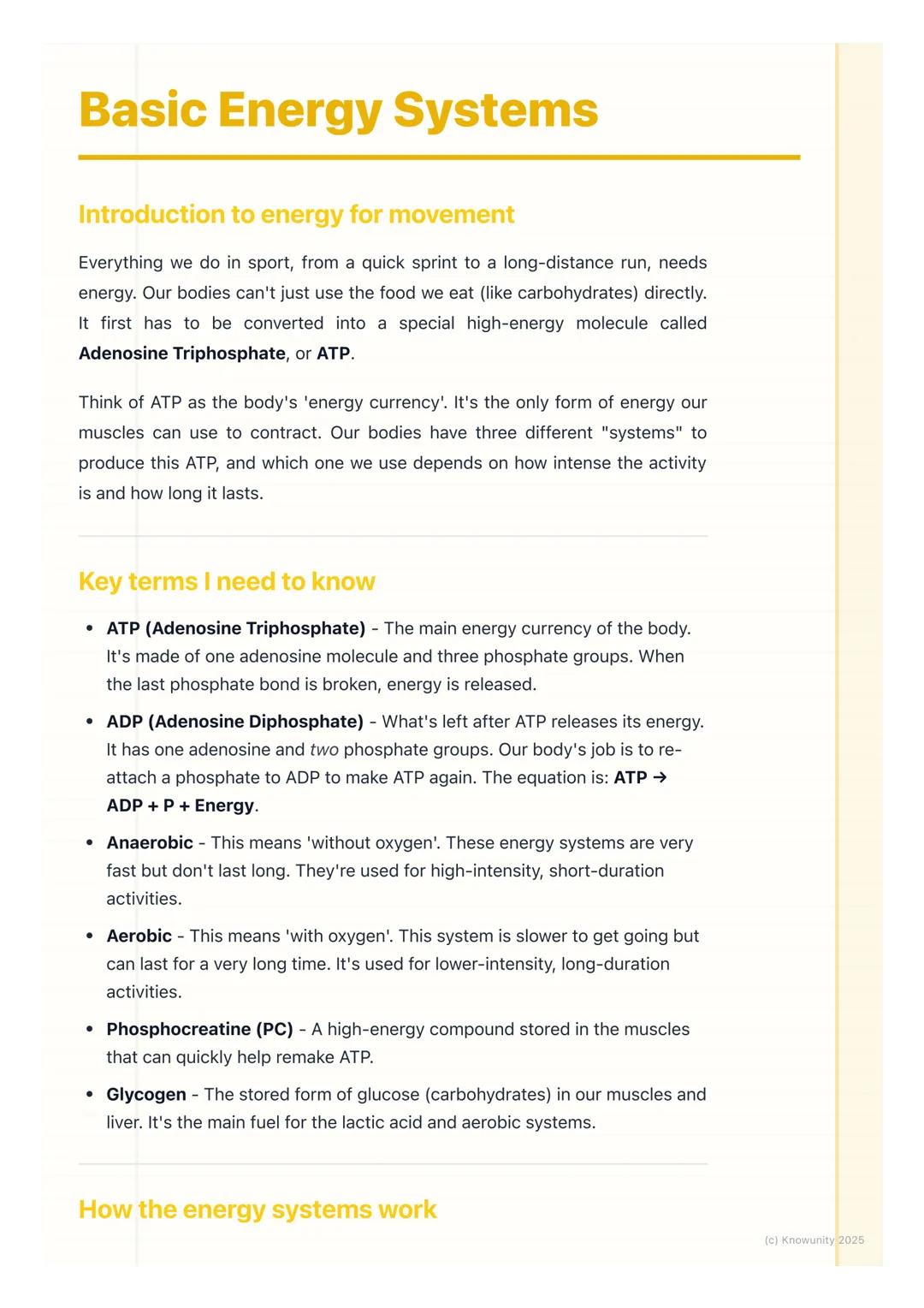 # Basic Energy Systems

Introduction to energy for movement

Everything we do in sport, from a quick sprint to a long-distance run, needs
en