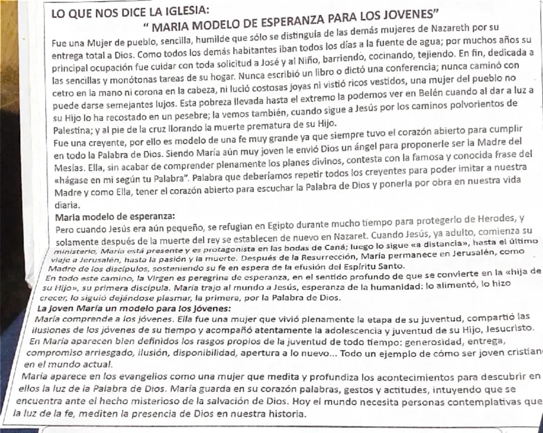 Maria modelo de esperanza para los jovenes