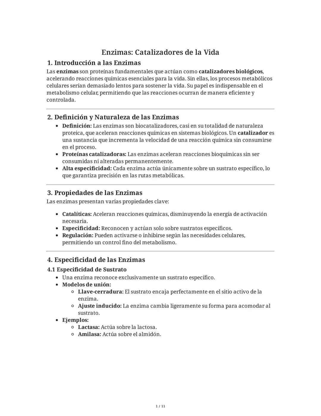 Enzimas: Catalizadores de la Vida
1. Introducción a las Enzimas
Las enzimas son proteínas fundamentales que actúan como catalizadores biológ