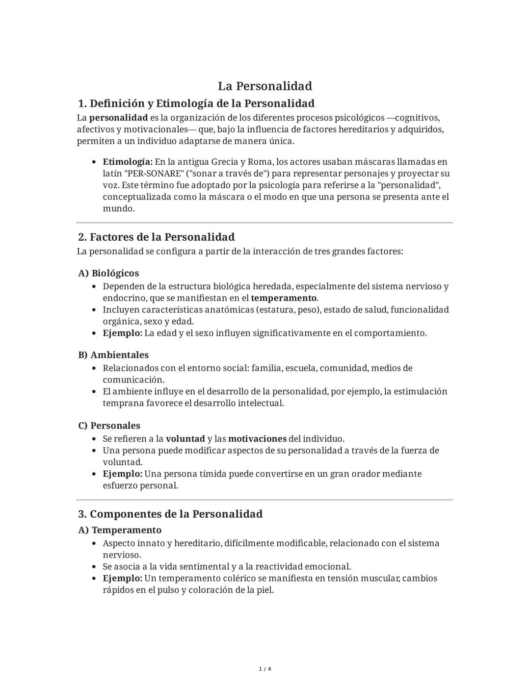 La Personalidad
1. Definición y Etimología de la Personalidad
La personalidad es la organización de los diferentes procesos psicológicos cog