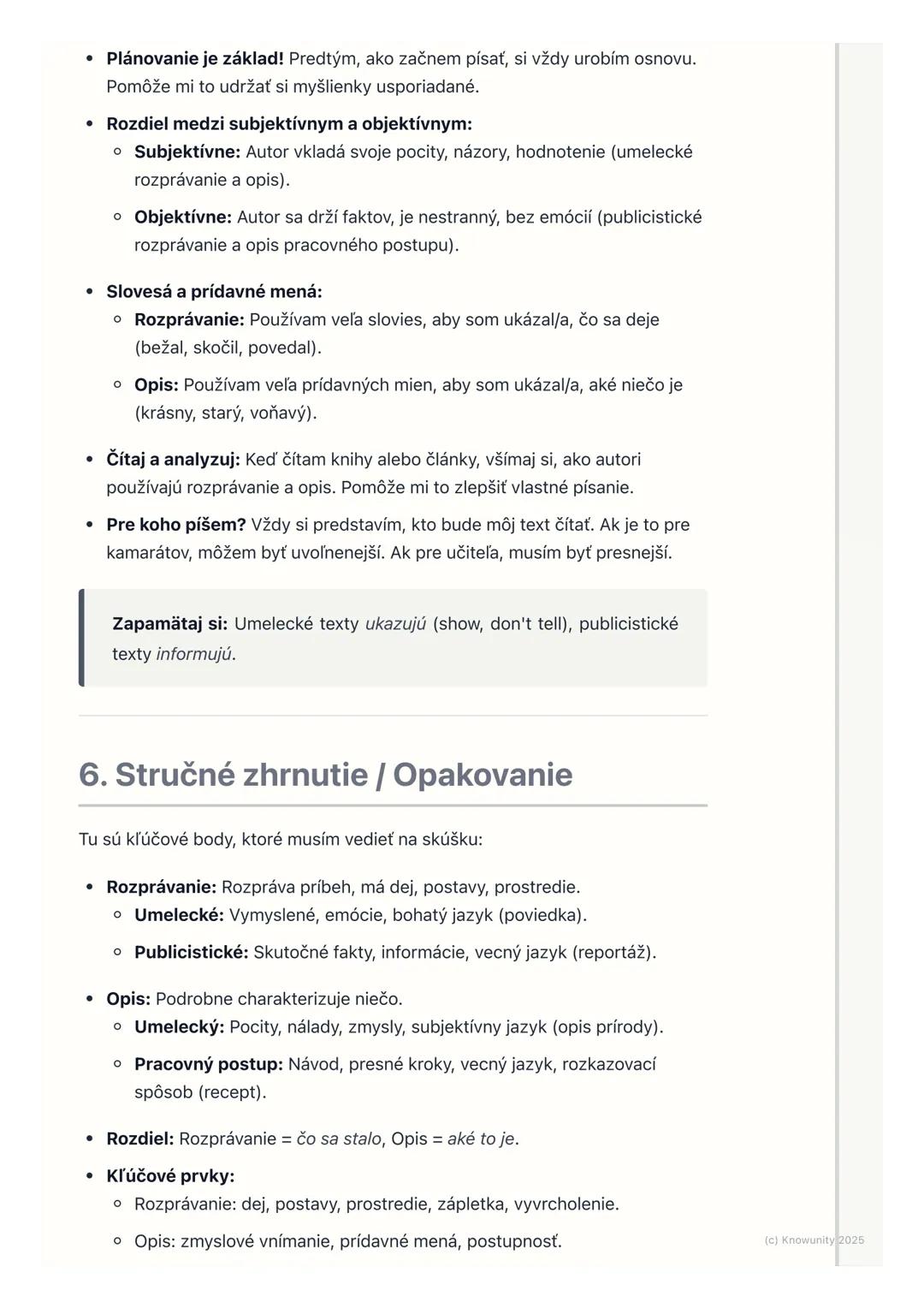 # Rozprávanie a opis

## 1. Prehľad a úvod

Takže, na slovenčine sa teraz učíme o rozprávaní a opise. Je to dôležité, lebo
tieto veci použív
