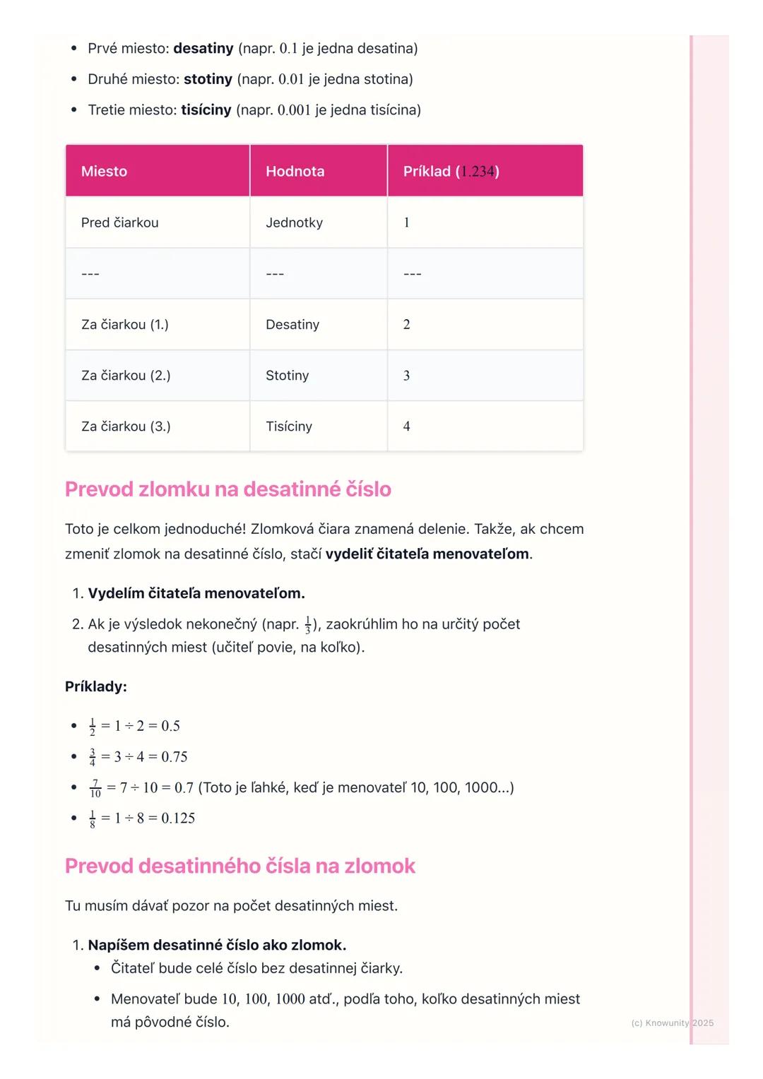 # Zlomky a desatinné čísla

## 1. Prehľad a úvod

Takže, na hodine matematiky si teraz opakujeme zlomky a desatinné čísla. Je
to dôležité, l