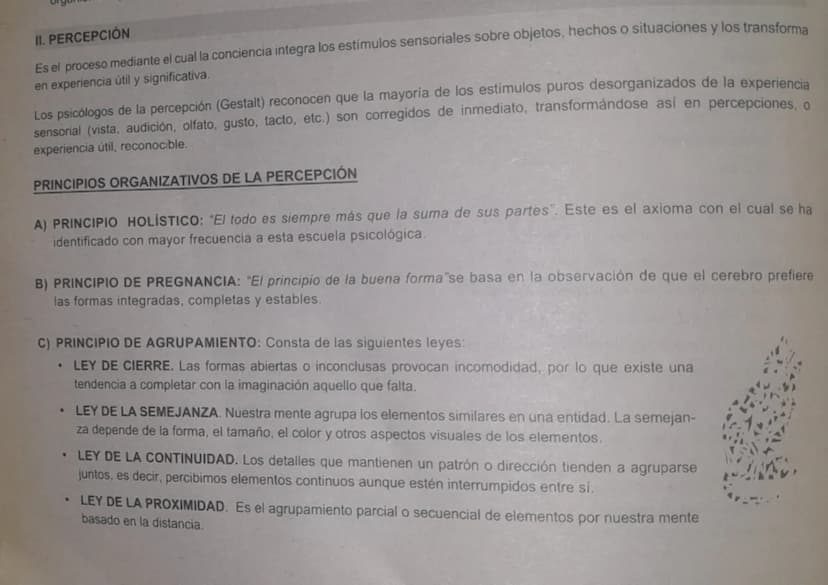 --- OCR Start ---
TEMA:
02
SENSACIÓN - PERCEPCIÓN
La percepción es el proceso mediante el cual el espíritu completa una impresión de los sen