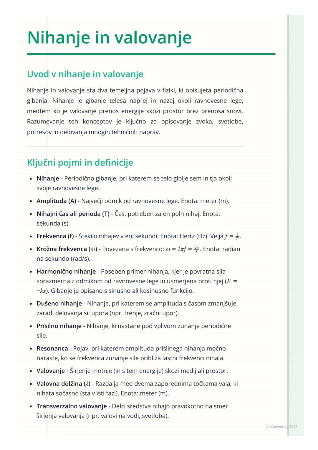 # Nihanje in valovanje

Uvod v nihanje in valovanje

Nihanje in valovanje sta dva temeljna pojava v fiziki, ki opisujeta periodična
gibanja.