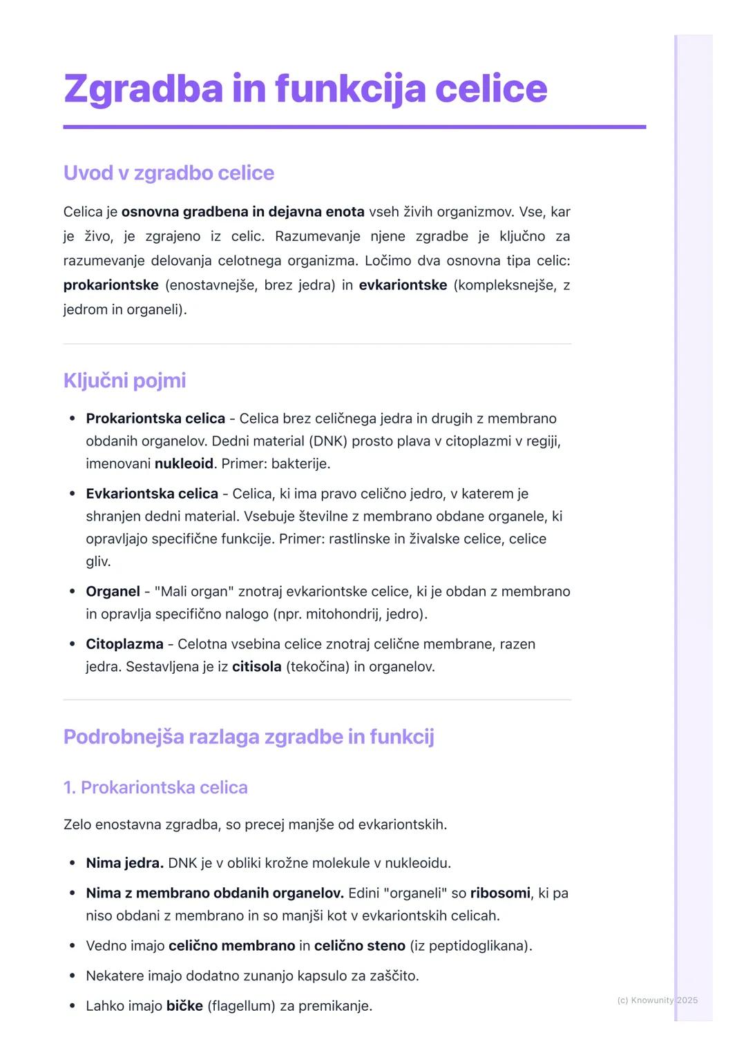 # Zgradba in funkcija celice

Uvod v zgradbo celice

Celica je osnovna gradbena in dejavna enota vseh živih organizmov. Vse, kar
je živo, je