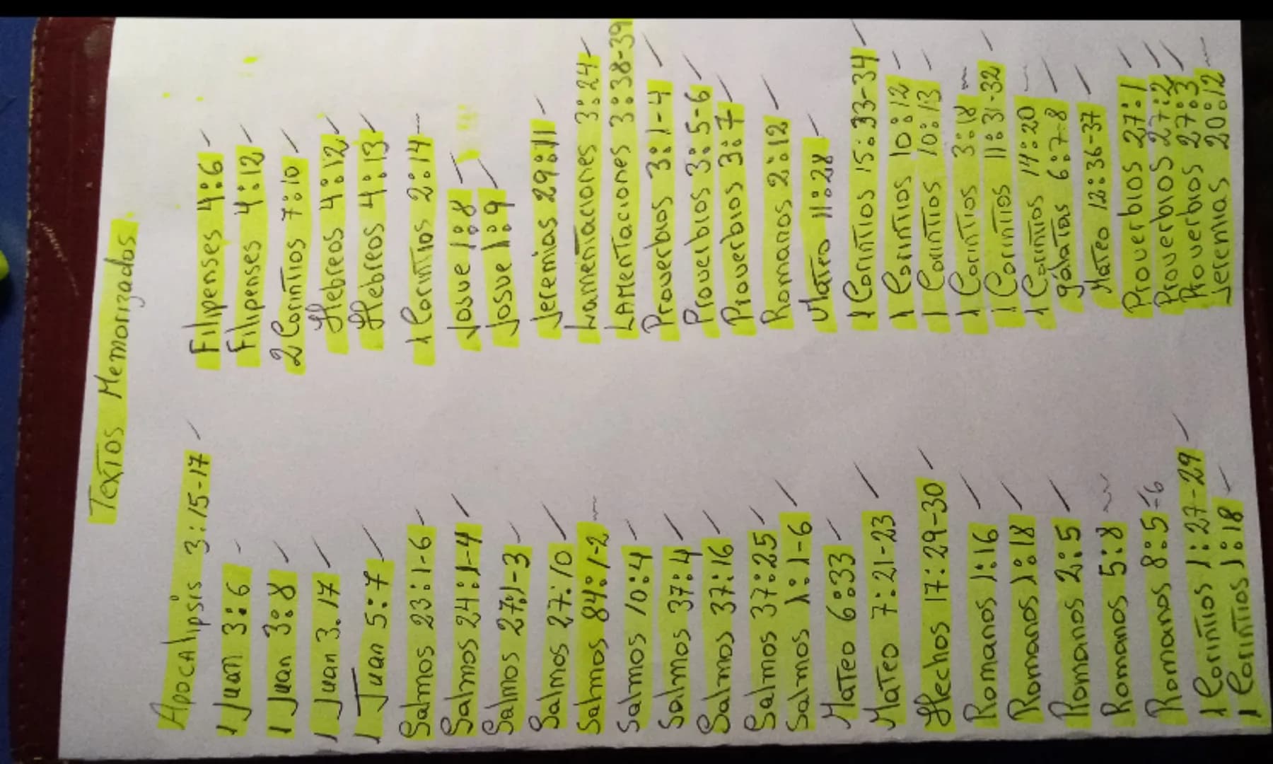 Apocalipsis
Textos Memorizadas
ipsis 3:15-17-
Filipenses 4:6-
Filipenses 4:12-
2 Corintios 7:10/
Hebreos 4:12
Hebreos 4:13-
1 Juan 3:6
1 Jua
