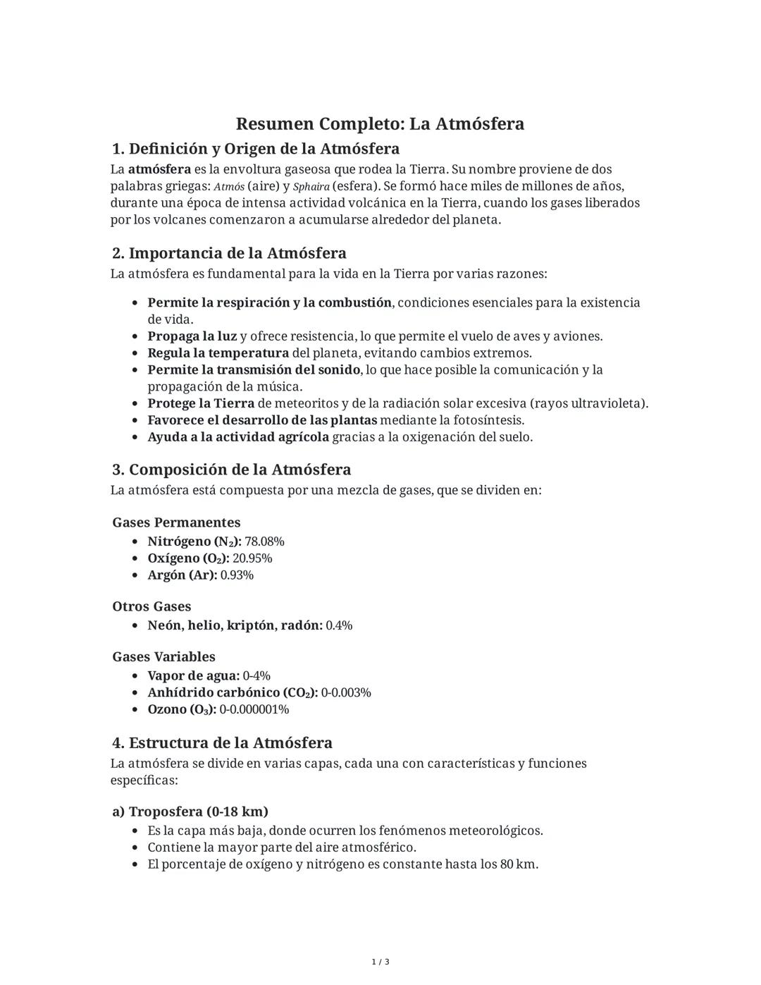 Resumen Completo: La Atmósfera
1. Definición y Origen de la Atmósfera
La atmósfera es la envoltura gaseosa que rodea la Tierra. Su nombre pr