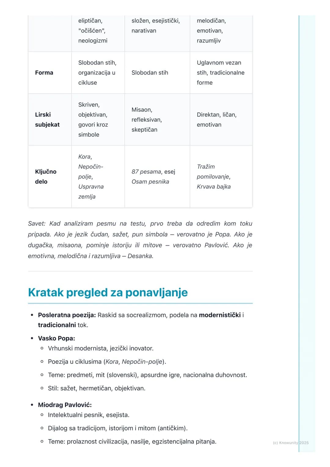 # Posleratna poezija (Vasko
Popa, Miodrag Pavlović,
Desanka Maksimović)

Opšti uvod u posleratnu poeziju

Posle Drugog svetskog rata, srpska