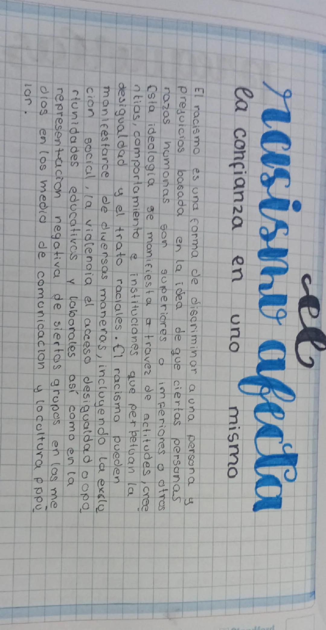el
rasismo afecta
la confianza
en
uno
mismo

El racismo es una forma de discriminar a una persona y
prejuicios basada en la idea de que cier