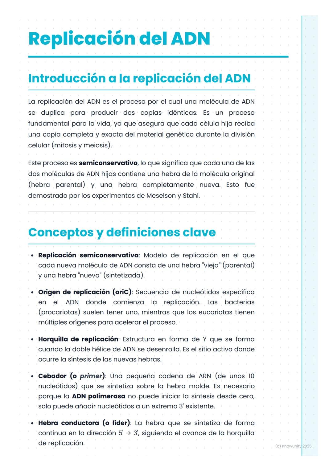 # Replicación del ADN

## Introducción a la replicación del ADN

La replicación del ADN es el proceso por el cual una molécula de ADN
se dup