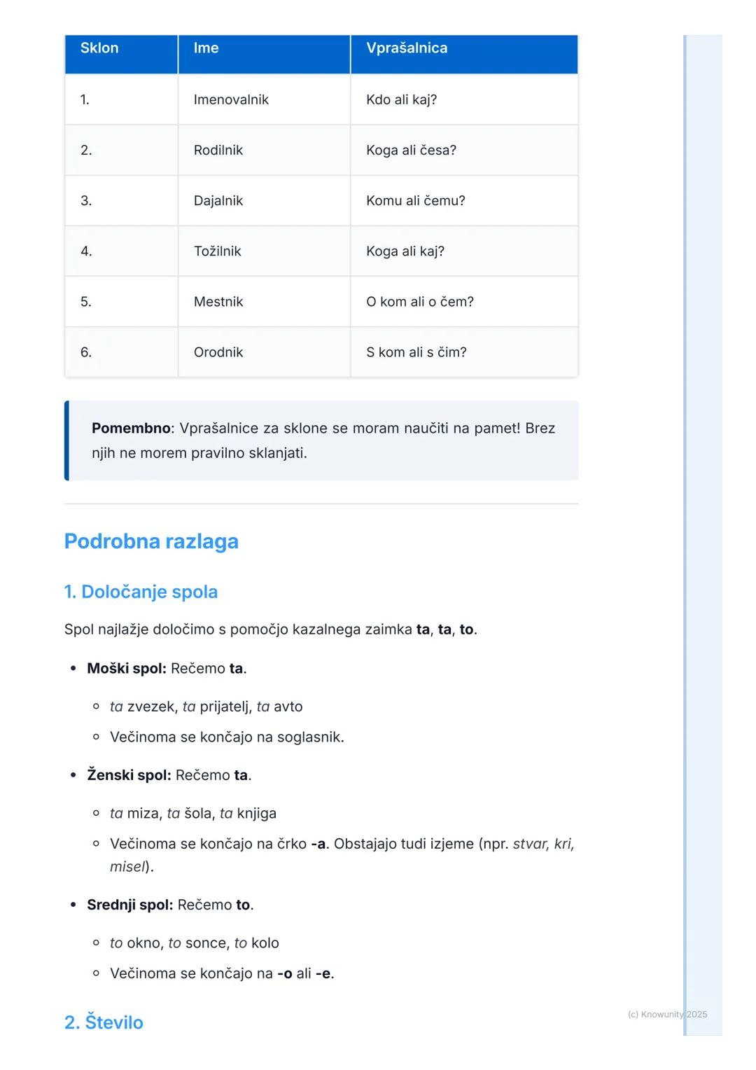 # Samostalnik

Kaj je samostalnik

Samostalnik je beseda, s katero poimenujemo bitja (npr. učenec, pes, Ana),
stvari (npr. miza, zvezek, tel