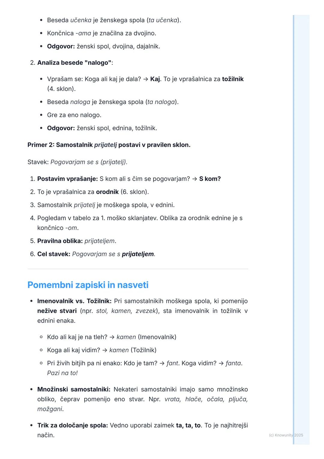 # Samostalnik

Kaj je samostalnik

Samostalnik je beseda, s katero poimenujemo bitja (npr. učenec, pes, Ana),
stvari (npr. miza, zvezek, tel