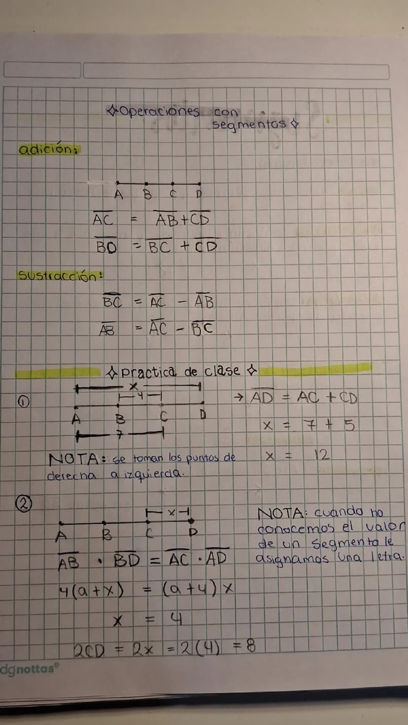 Segmentos
nociones básicas
punto: huella más pequeña que se puede hacer un
lápiz, etc.
linea recta: conjunto infinito de puntos que tiene.
u