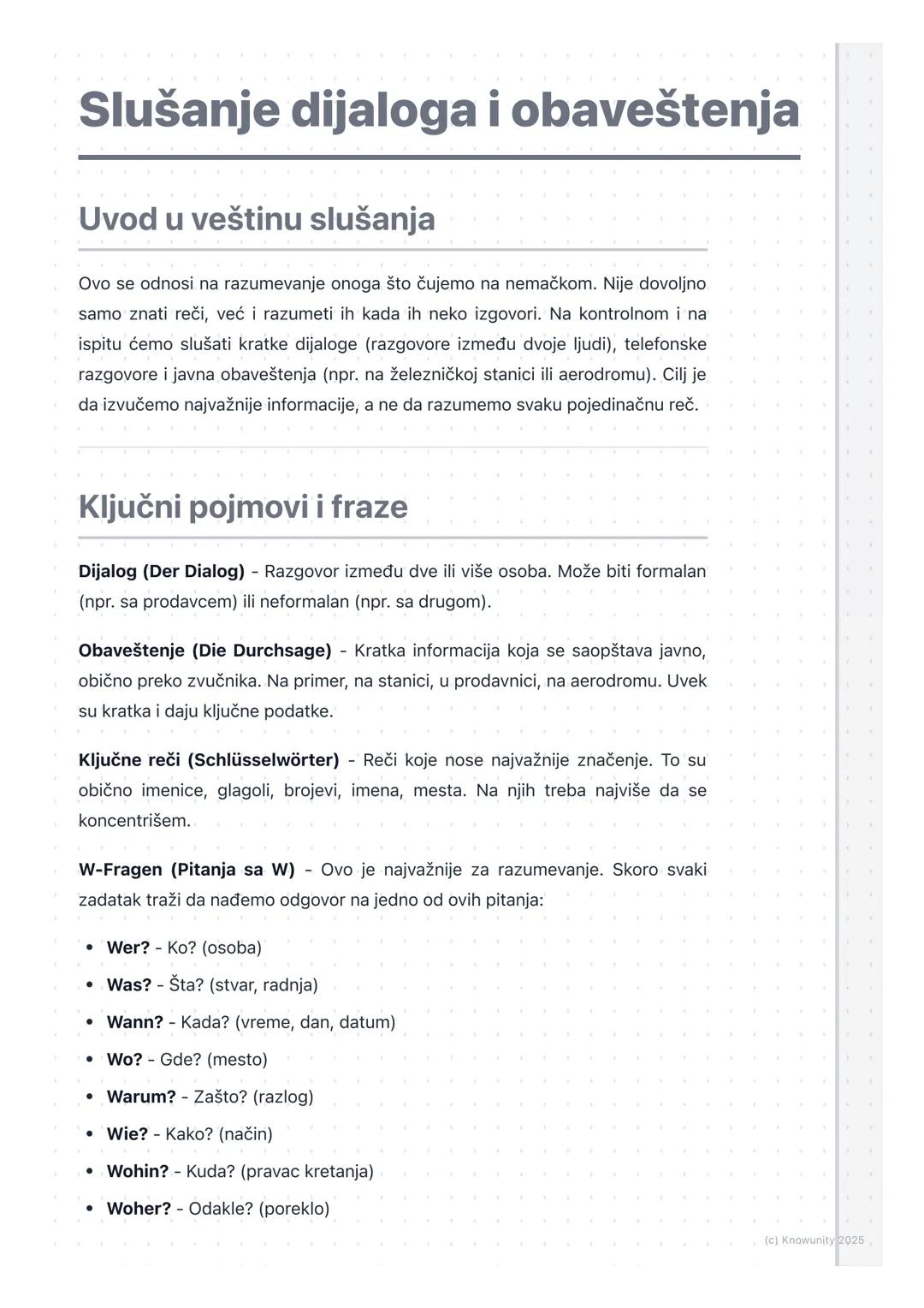 # Slušanje dijaloga i obaveštenja

Uvod u veštinu slušanja

Ovo se odnosi na razumevanje onoga što čujemo na nemačkom. Nije dovoljno
samo zn