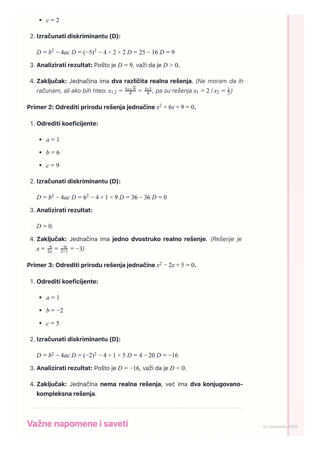 # Diskriminanta i priroda rešenja

Uvod u diskriminantu

Kvadratna jednačina je oblika $ax²+bx+c=0$. Već znamo formulu za njeno
rešavanje: $