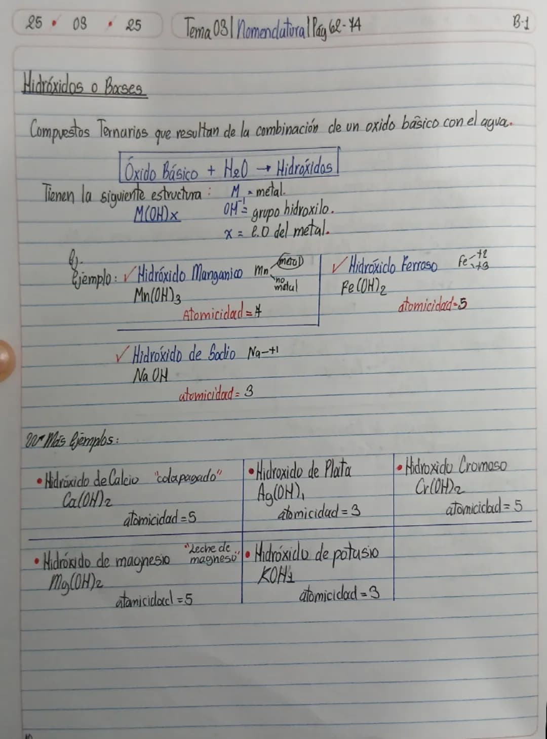 --- OCR Start ---
. 
03
25
Tema 01 | Nomenclatura I Pay 40-50
B-1
• 304: Bn la mayoria de compuestos, el oxigeno actua como estado de oxidac
