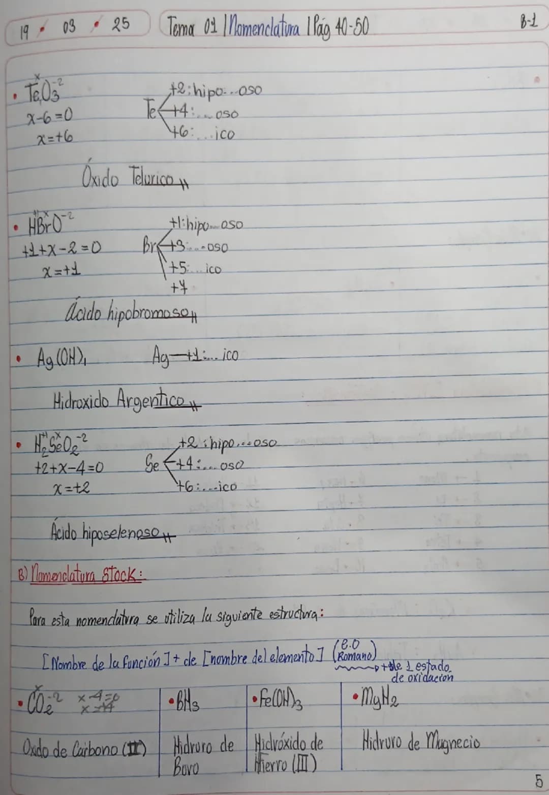 --- OCR Start ---
. 
03
25
Tema 01 | Nomenclatura I Pay 40-50
B-1
• 304: Bn la mayoria de compuestos, el oxigeno actua como estado de oxidac