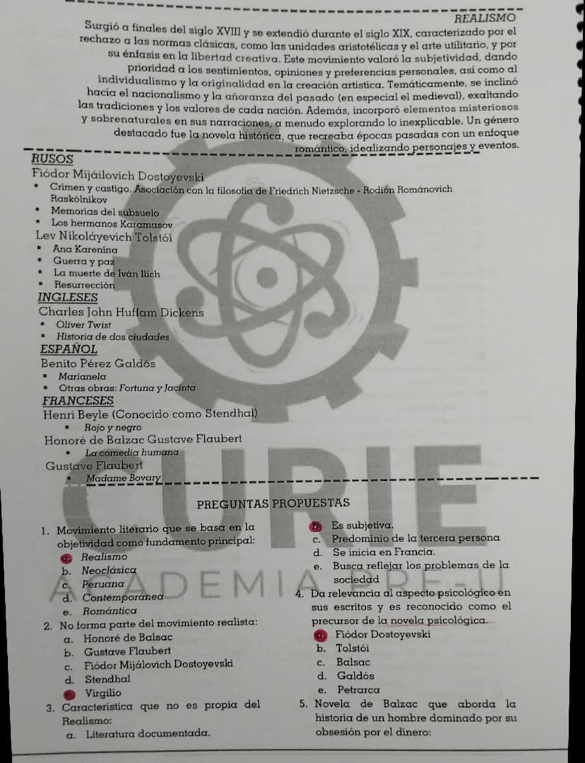 --- OCR Start ---
RUSOS
REALISMO
Surgió a finales del siglo XVIII y se extendió durante el siglo XIX, caracterizado por el
rechazo a las nor
