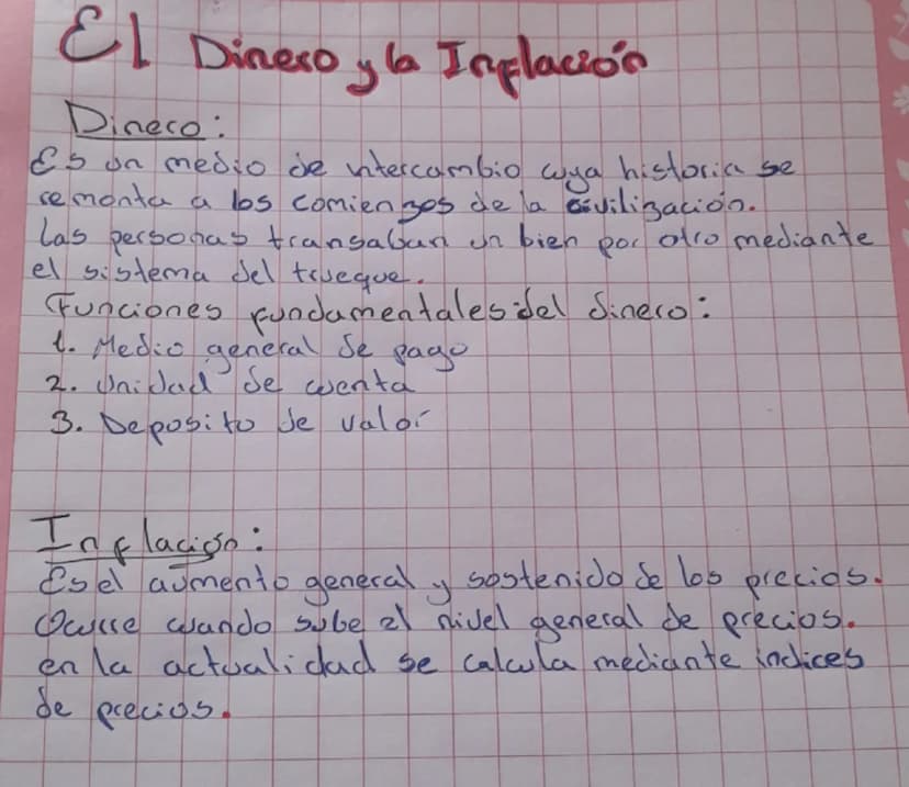El Dinero y la Inflación
Dineco:
Es on medio de intercambio cuya historia se
remonta a los comienzos de la civilización.
Las personas transa