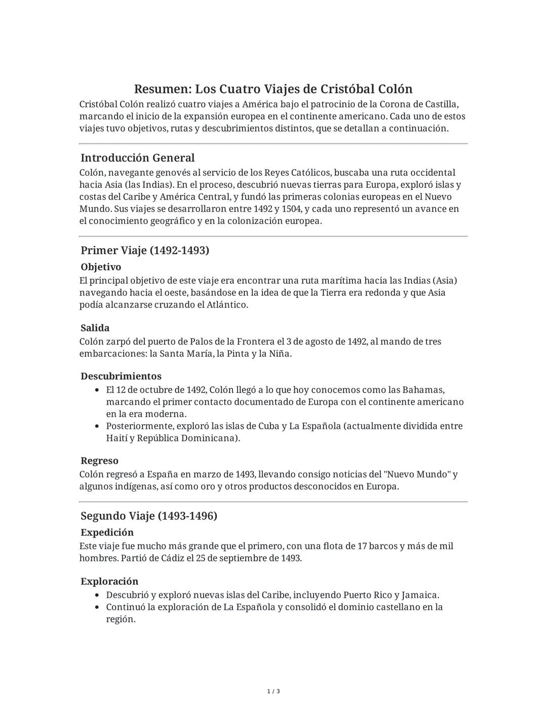 Resumen: Los Cuatro Viajes de Cristóbal Colón
Cristóbal Colón realizó cuatro viajes a América bajo el patrocinio de la Corona de Castilla,
m