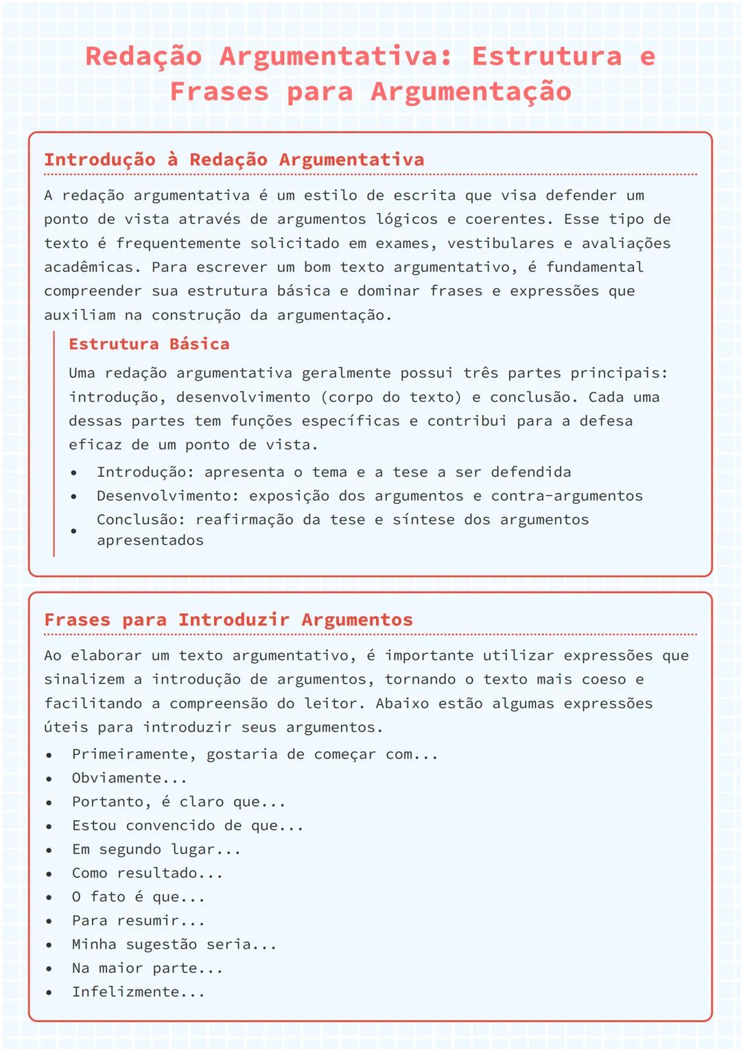 # Redação Argumentativa: Estrutura e
Frases para Argumentação

## Introdução à Redação Argumentativa

A redação argumentativa é um estilo de