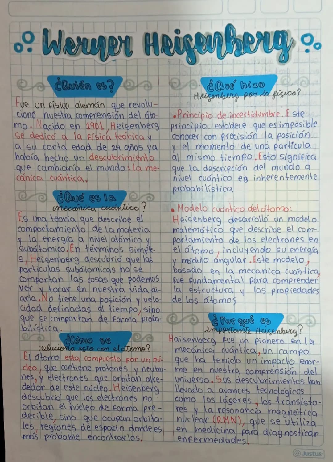 .: Werner Heisenberg..
¿Quién es?
que
Fue un fisico alemán
revolu
ciono nuestra comprensión del áto
mo. Nacido en 1901, Heisenberg
Se dedicó
