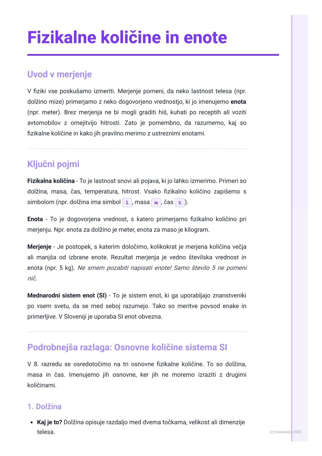 # Fizikalne količine in enote

Uvod v merjenje

V fiziki vse poskušamo izmeriti. Merjenje pomeni, da neko lastnost telesa (npr.
dolžino mize