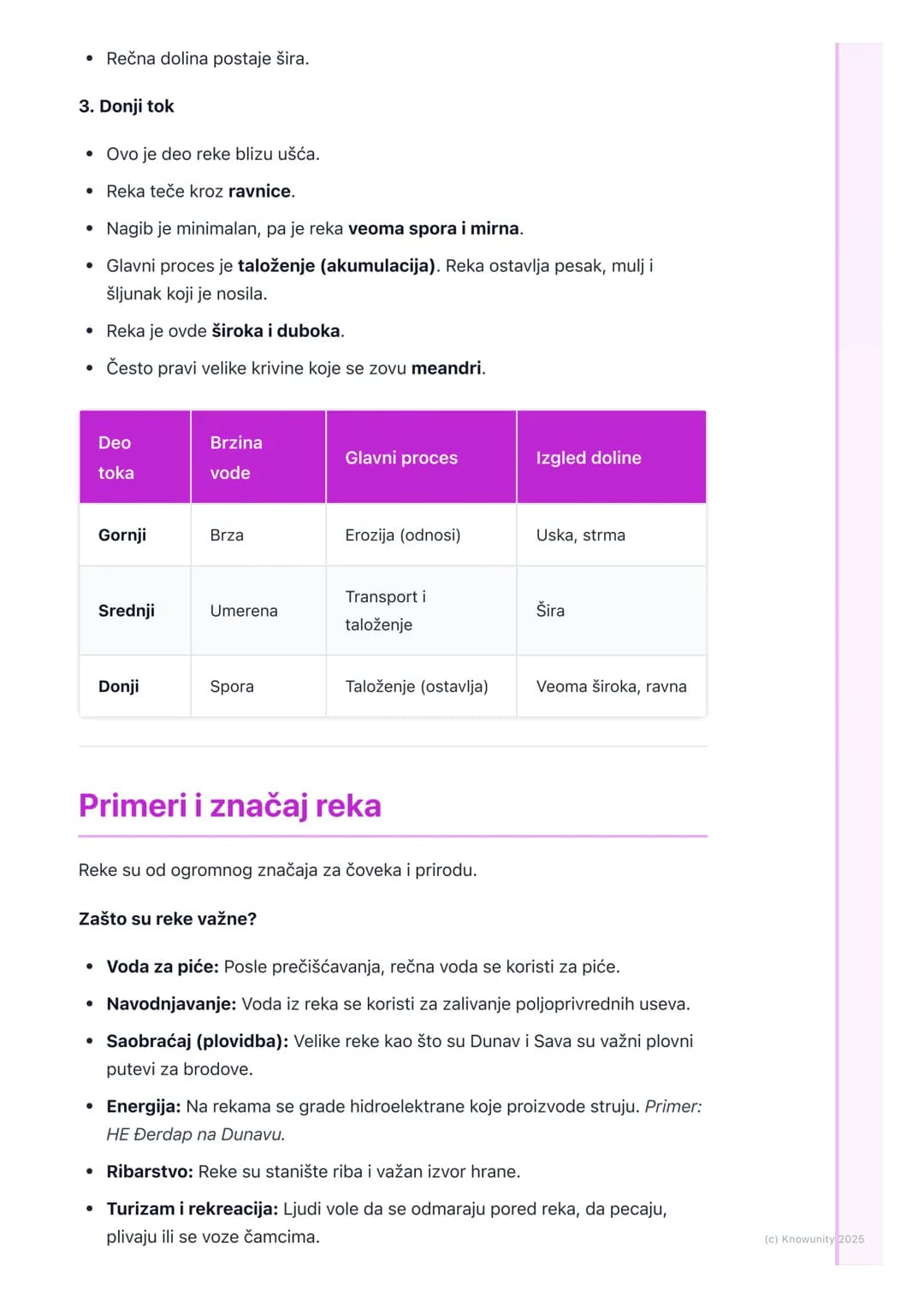 # Reke

## Šta su reke?

Reke su tekuće vode na kopnu. One teku od višeg ka nižem delu terena, uvek
prateći nagib. Voda u rekama potiče od k