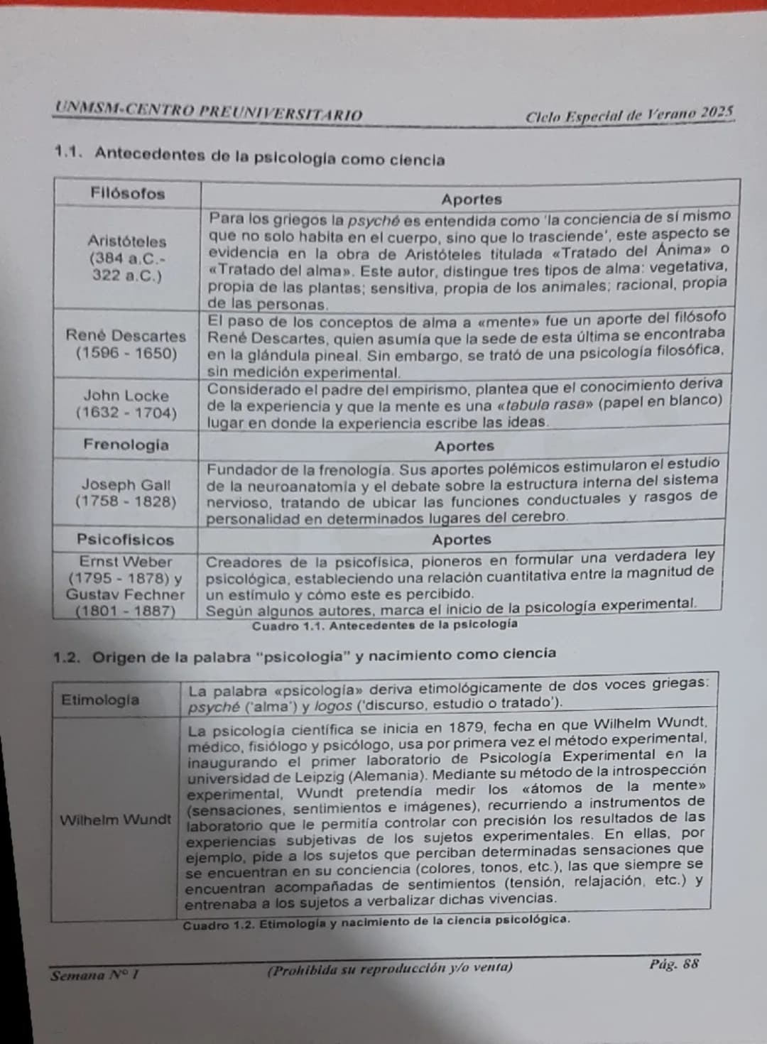 --- OCR Start ---
UNMSM-CENTRO PREUNIVERSITARIO
1. ORÍGENES DE LA PSICOLOGÍA
LA PSICOLOGÍA
COMO CIENCIA
Antecedentes
Escuelas
Clásicas
Arist