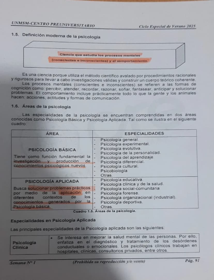 --- OCR Start ---
UNMSM-CENTRO PREUNIVERSITARIO
1. ORÍGENES DE LA PSICOLOGÍA
LA PSICOLOGÍA
COMO CIENCIA
Antecedentes
Escuelas
Clásicas
Arist