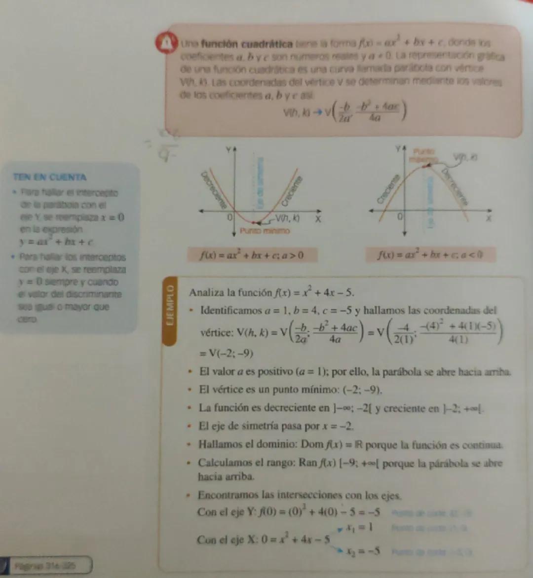 TEN EN CUENTA

Para haliar el intercepto
de la parabola con el
ele Y se reemplaza x = 0
en la expresión
y=ax+bx+c

Para hallar los intercept