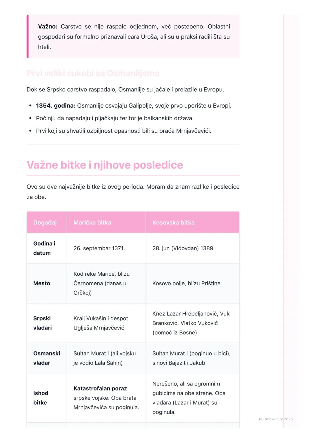 # Slom srpskog carstva i borba
protiv Osmanlija

Uvod u slom carstva

Posle smrti cara Dušana Silnog (1355. godine), ogromno Srpsko carstvo
