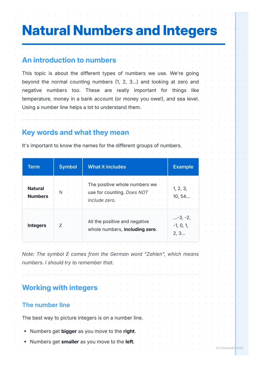 # Natural Numbers and Integers

An introduction to numbers

This topic is about the different types of numbers we use. We're going
beyond th