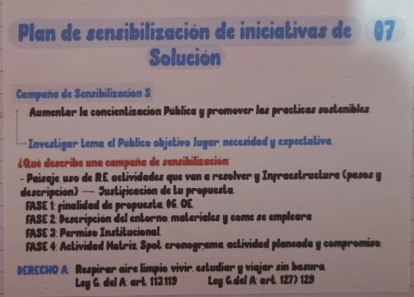 Plan de sensibilización de iniciativas de 07
Campaña de Sensibilización S
Solución
Aumentar la concientización Pública y promover las practi