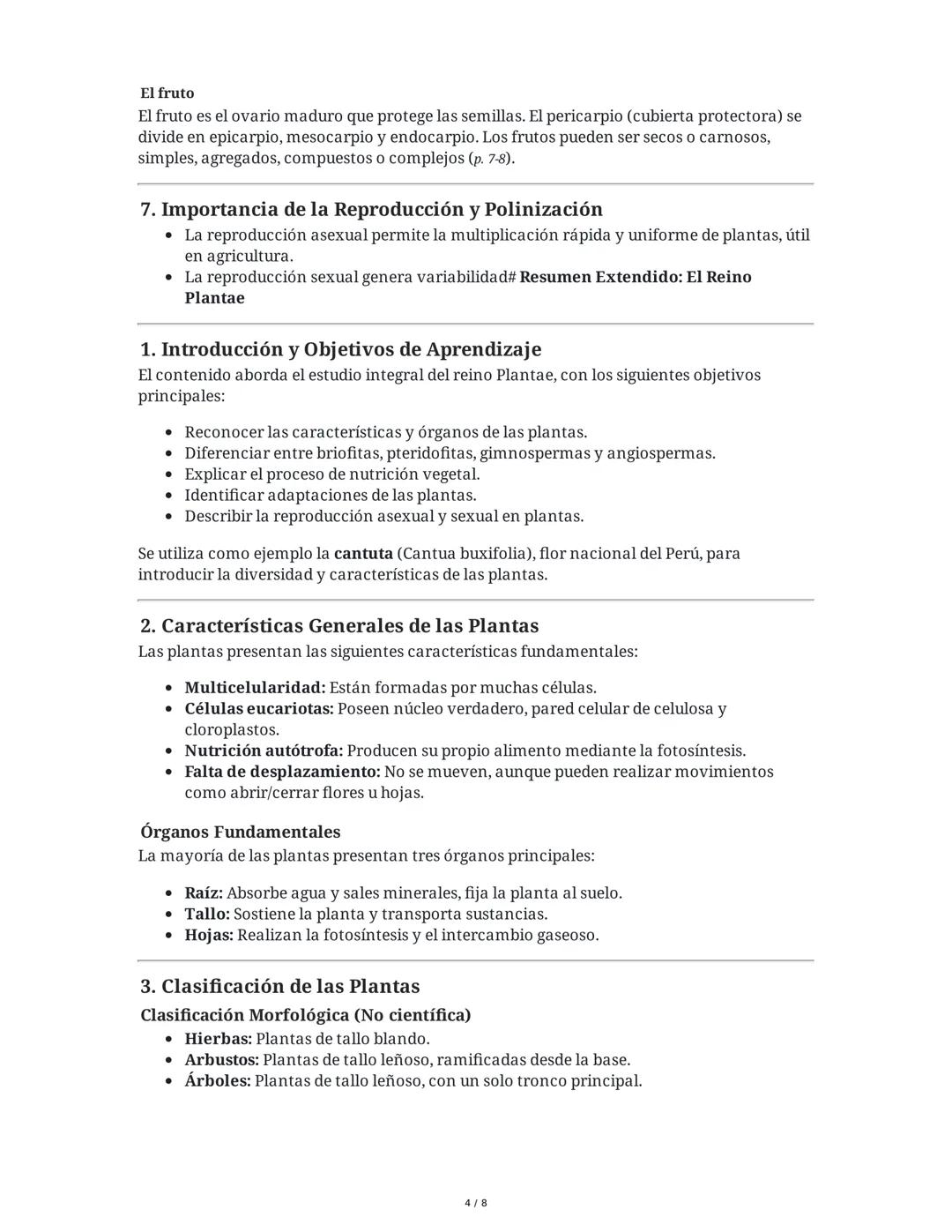 # Resumen Extendido: El Reino Plantae

1. Introducción y Objetivos de Aprendizaje

El contenido aborda el estudio integral del reino Plantae