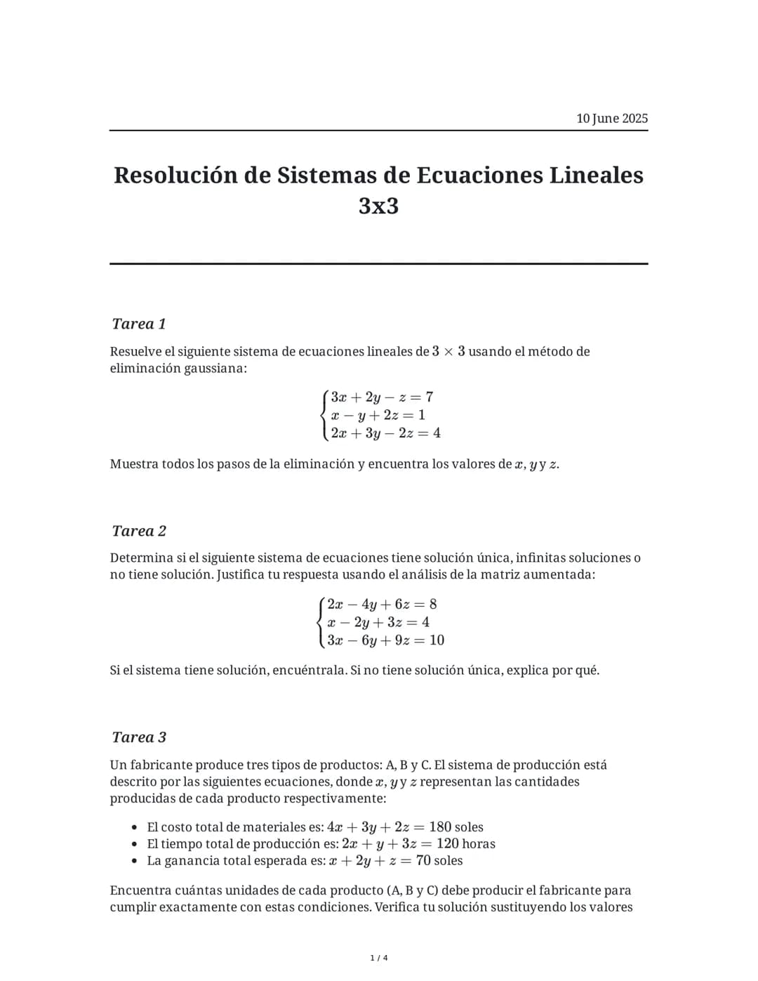 Resolución de Sistemas de Ecuaciones Lineales 3x3