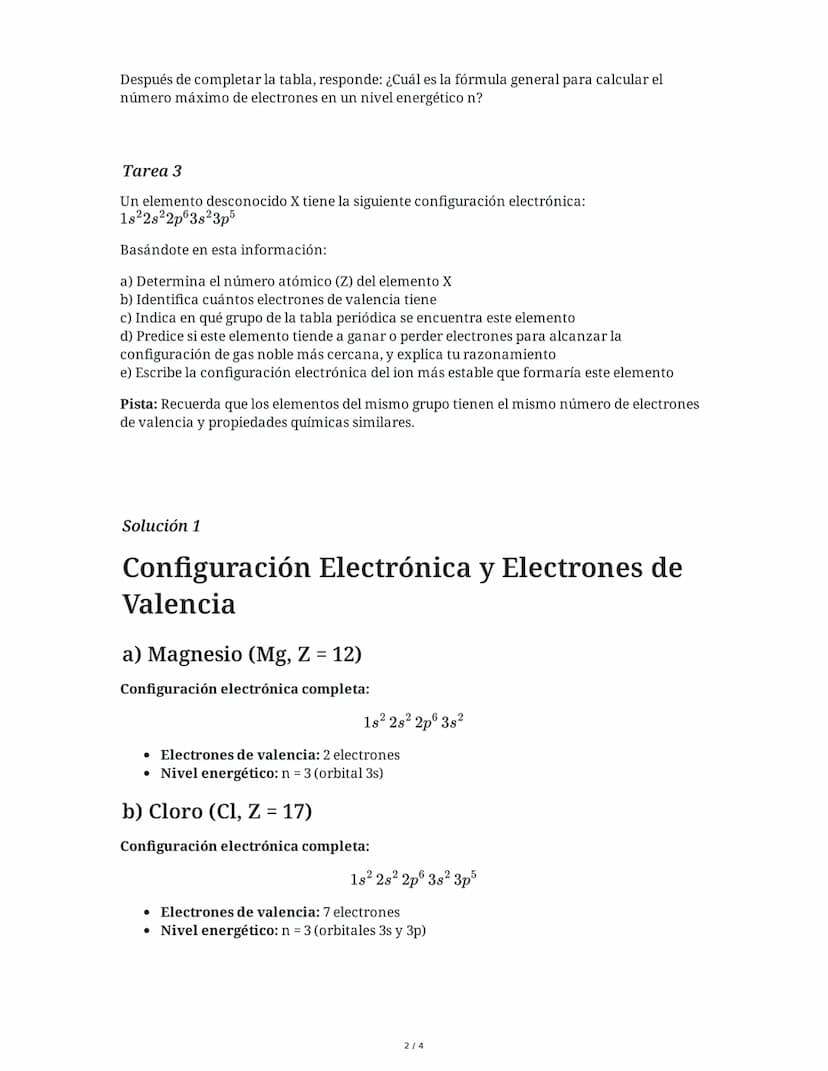 2 June 2025
Configuración Electrónica y Tabla Periódica
Tarea 1
Determina la configuración electrónica completa de los siguientes elementos 