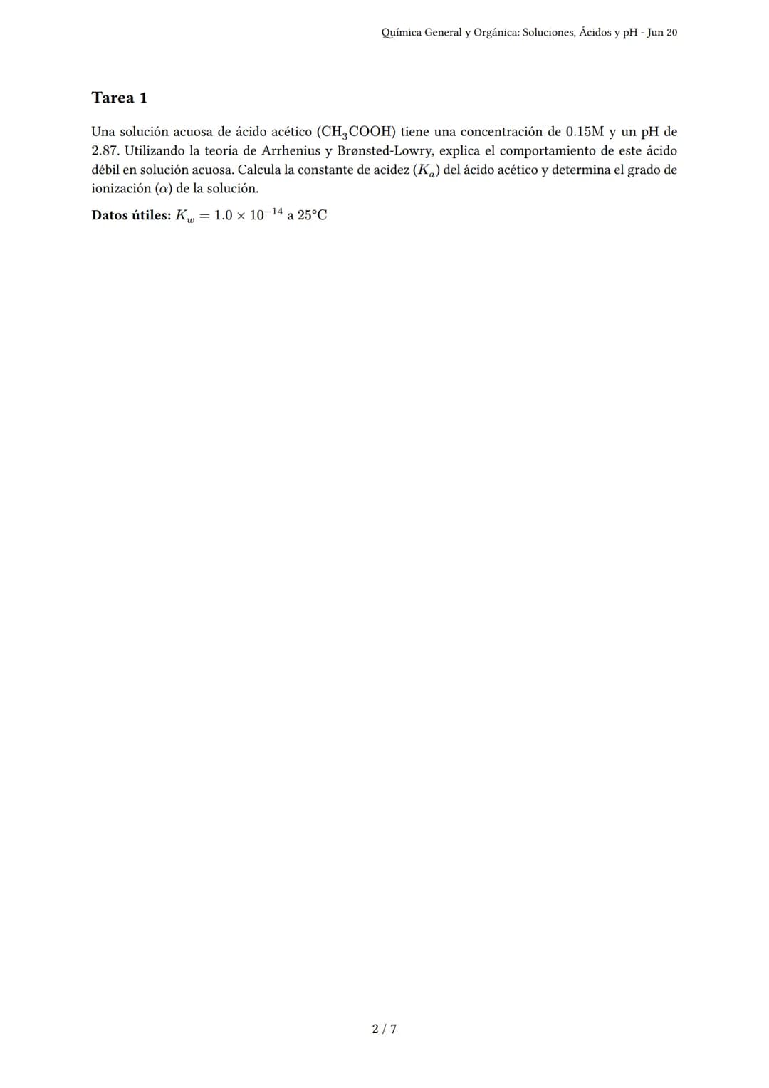 Química General y Orgánica: Soluciones, Ácidos y pH
Generado por dulce - Jun 20
Descripción: Evalúa soluciones, reacciones, ácidos, bases, p