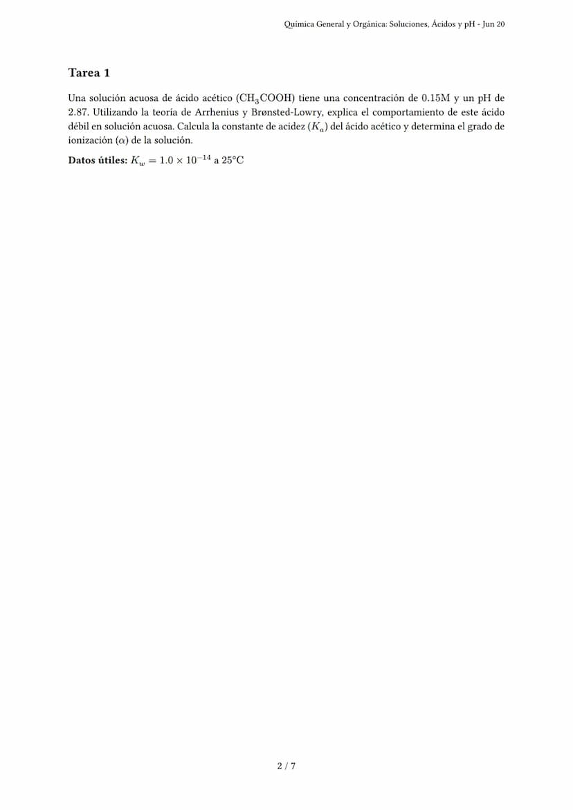 Química General y Orgánica: Soluciones, Ácidos y pH
Generado por dulce - Jun 20
Descripción: Evalúa soluciones, reacciones, ácidos, bases, p