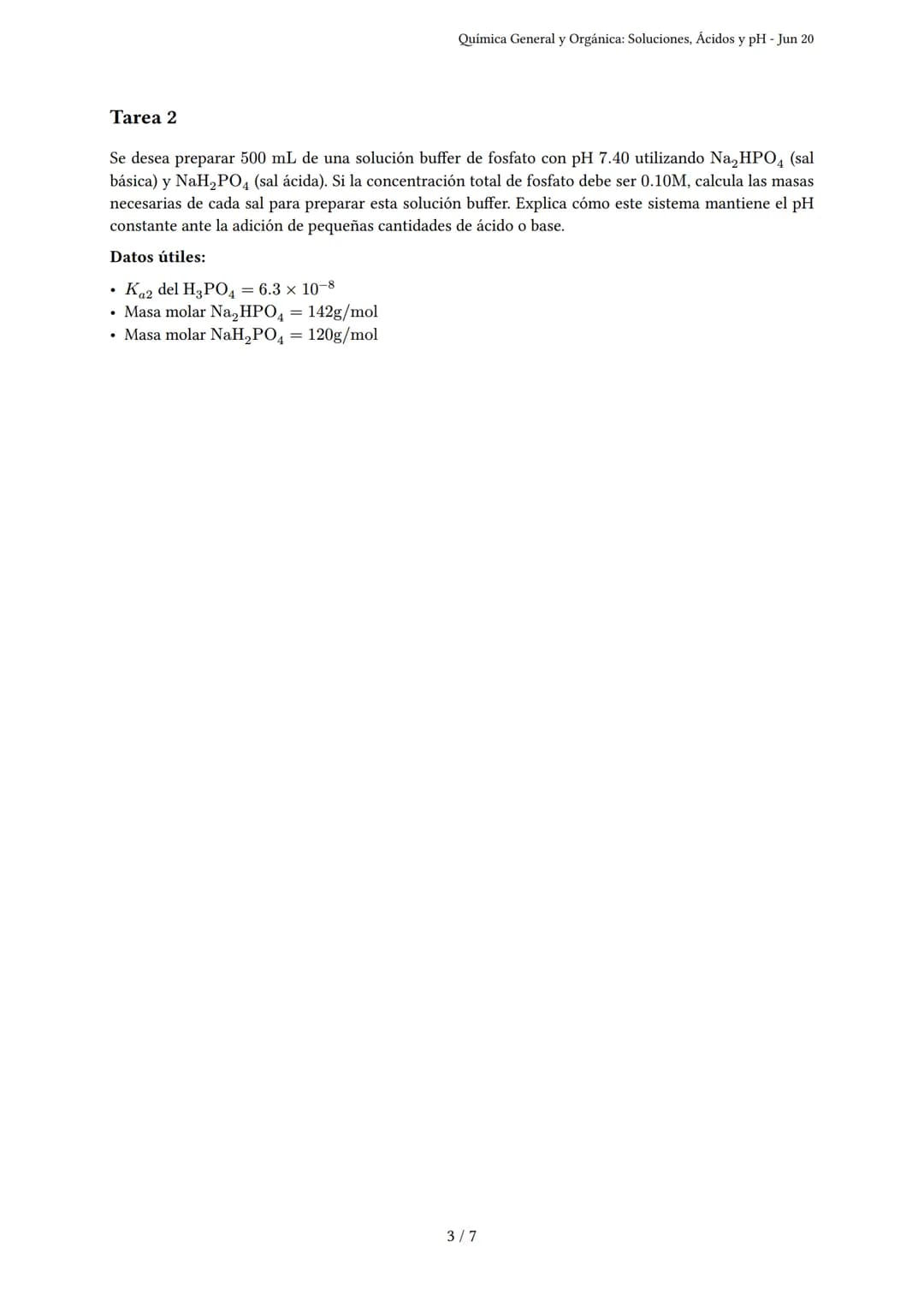 Química General y Orgánica: Soluciones, Ácidos y pH
Generado por dulce - Jun 20
Descripción: Evalúa soluciones, reacciones, ácidos, bases, p