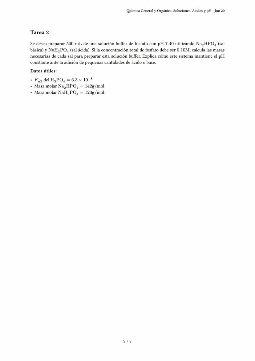 Química General y Orgánica: Soluciones, Ácidos y pH
Generado por dulce - Jun 20
Descripción: Evalúa soluciones, reacciones, ácidos, bases, p