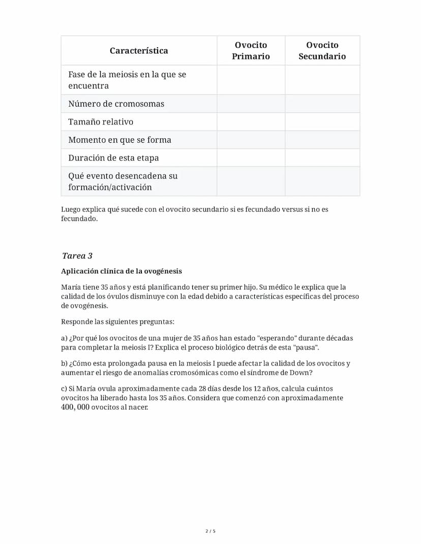 Biología: Proceso de Ovogénesis
9 June 2025
Tarea 1
Análisis del proceso de ovogénesis
Explica detalladamente las tres fases principales de 