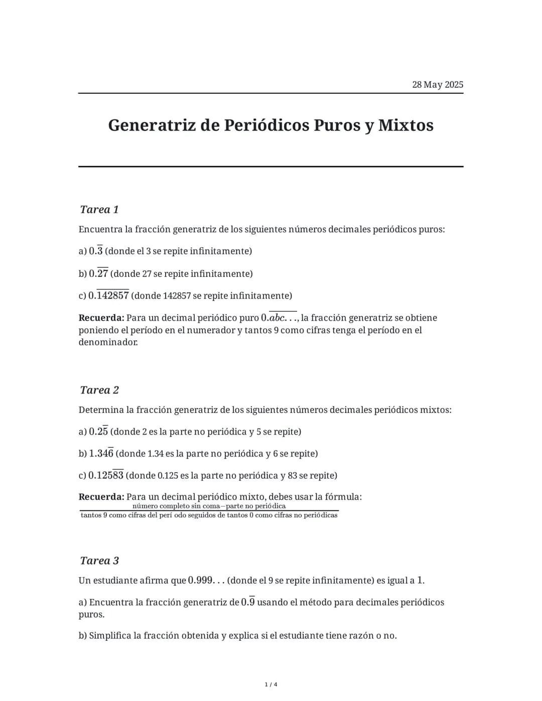 Generatriz de Periódicos Puros y Mixtos